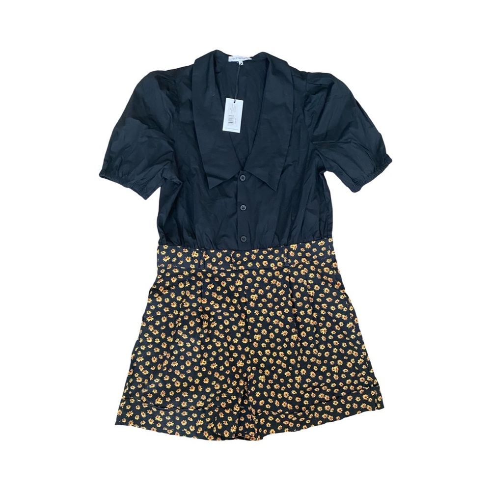 NEW WeWoreWhat Collared Romper Black Ditsy Daisies Romper XL - Picture 4 of 7